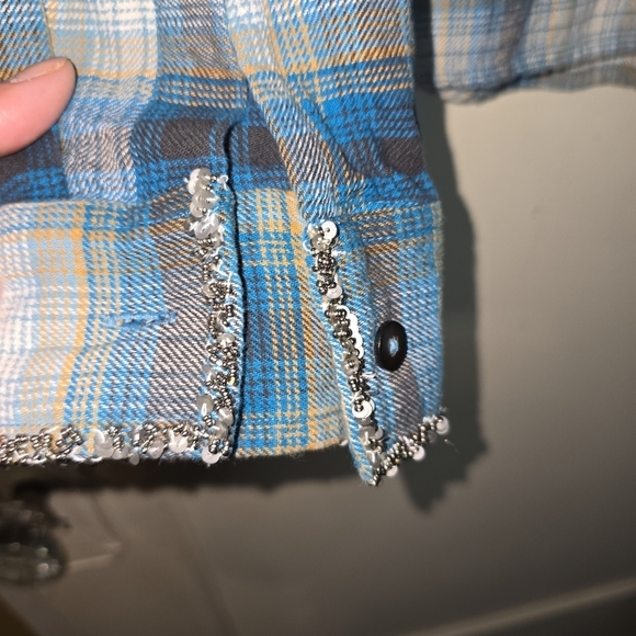 MISS ME VINTAGE BEADED SEQUIN PLAID FLANNEL Western SHIRT Size Medium - Picture 8 of 10
